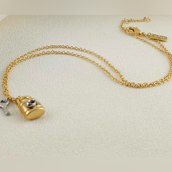 Coach Signature Padlock and Key NecklaceGold Chain and Silver Key - Picture 6 of 6